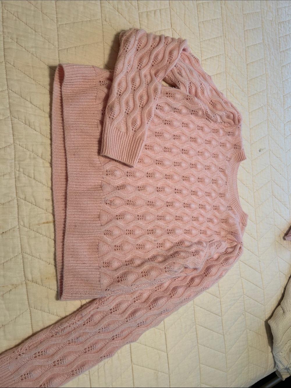 Autumn Cashmere Light Pink Cable Crewneck Sweater